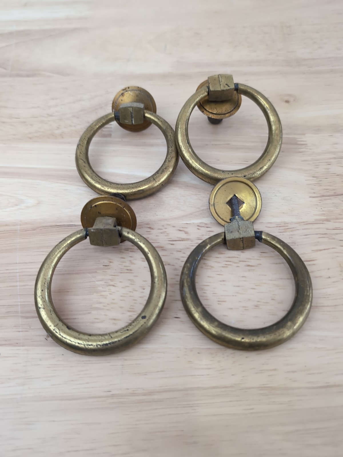 Drawer Pulls 4 Vtg Circle Cabinet Handle Brassy Bronze Tone Set of 4