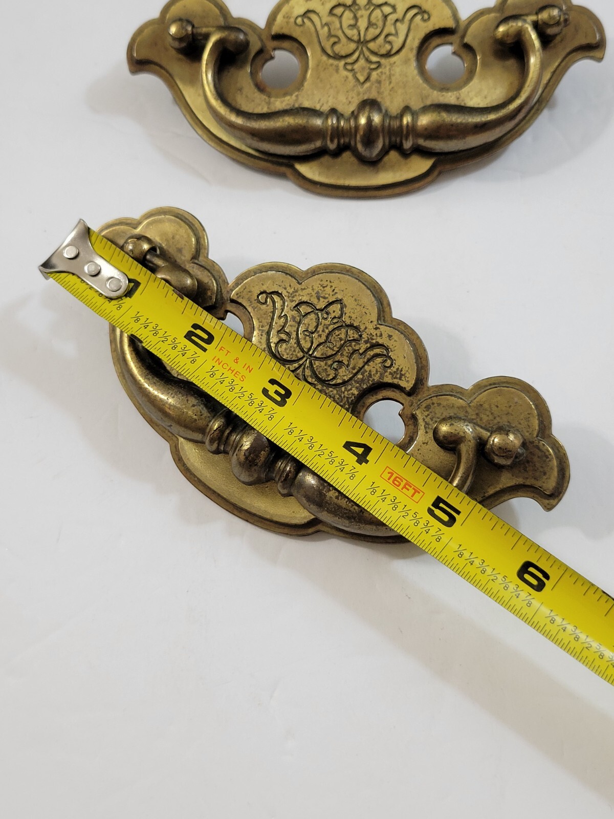 2 Keeler Brass Chippendale Style Brass Bail Drop Drawer Pulls Patina Worn As Is