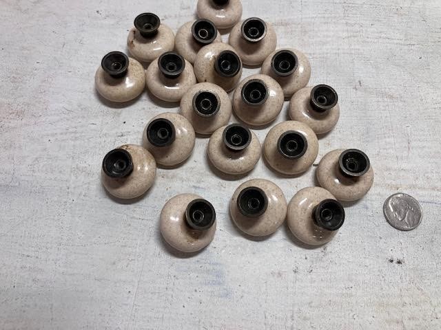 Lot of 35 Vintage Antique most speckled Solid porcelain brass drawer pull Knobs