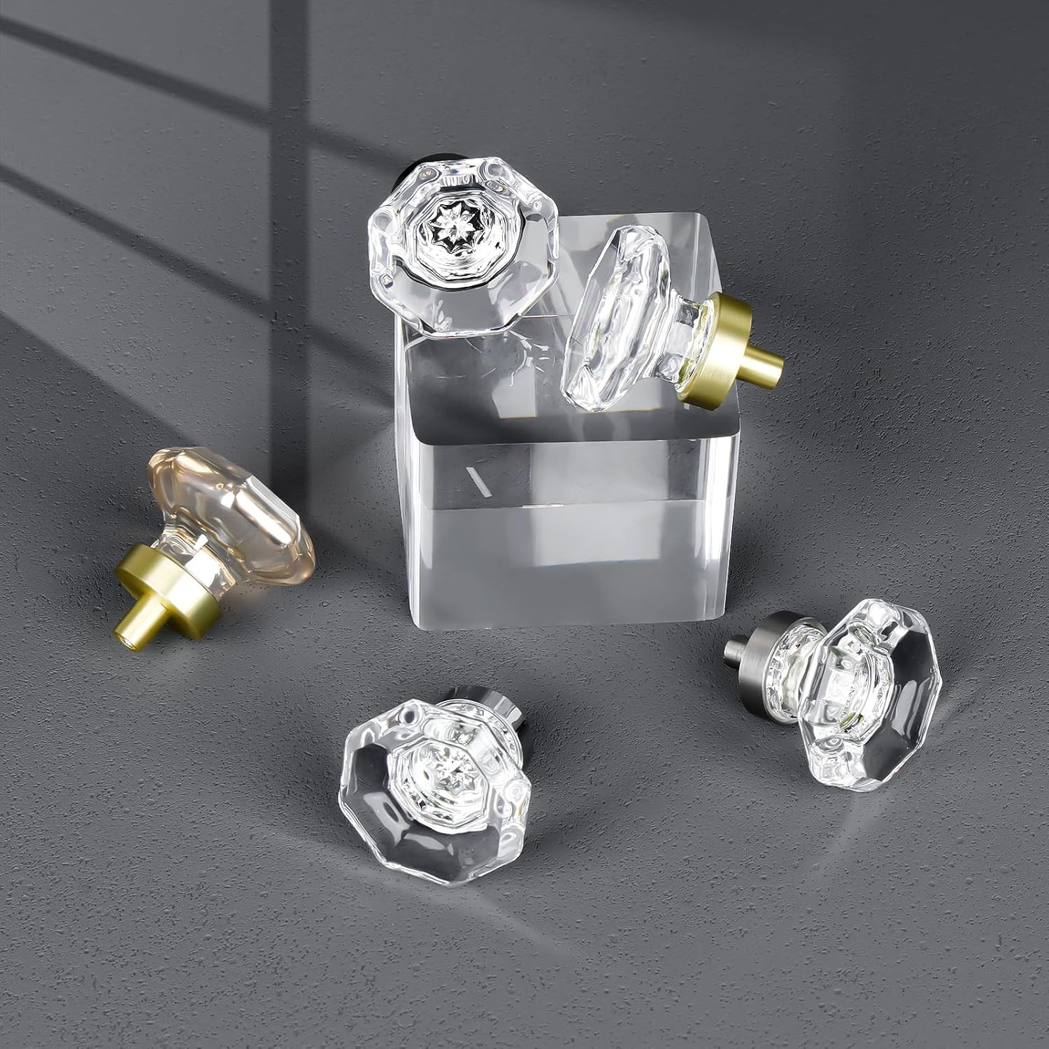 Crystal Cabinet Knobs 4 Pack Antique Brass Glass Drawer Pulls with Screws