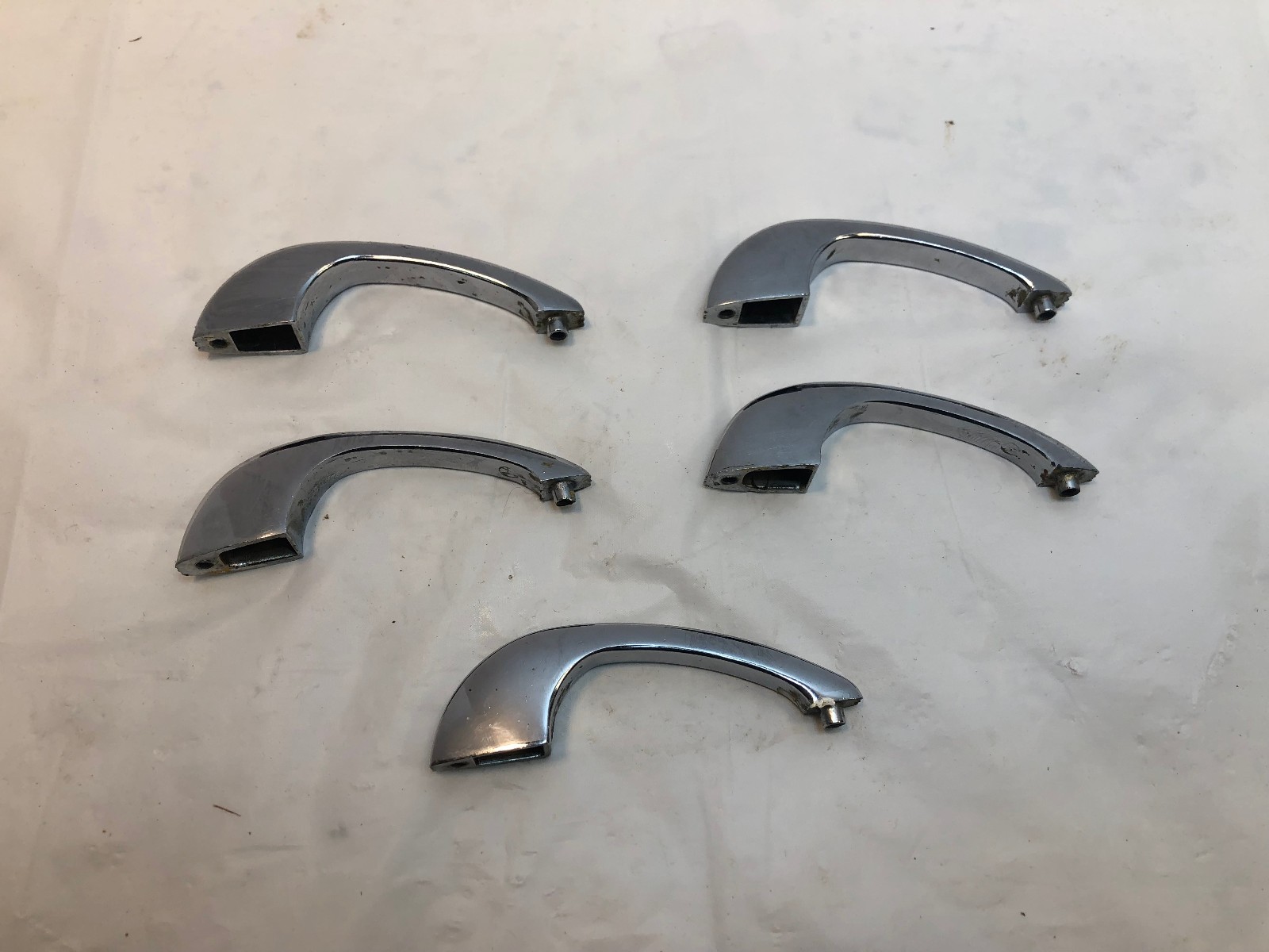 5 Vintage MCM Chrome Drawer Pulls Ribbed Cabinet Door Handles 3.5″ Centers