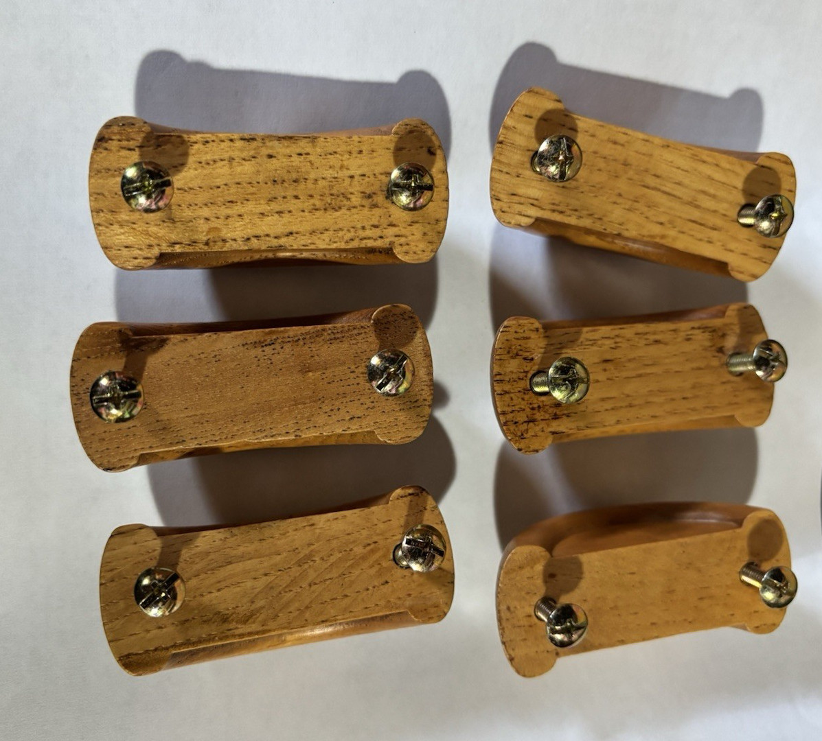 LOT OF 6 HALF CIRCLE WOOD DRAWER PULLS WITH SCREWS & MOUNTING INSTRUCTIONS