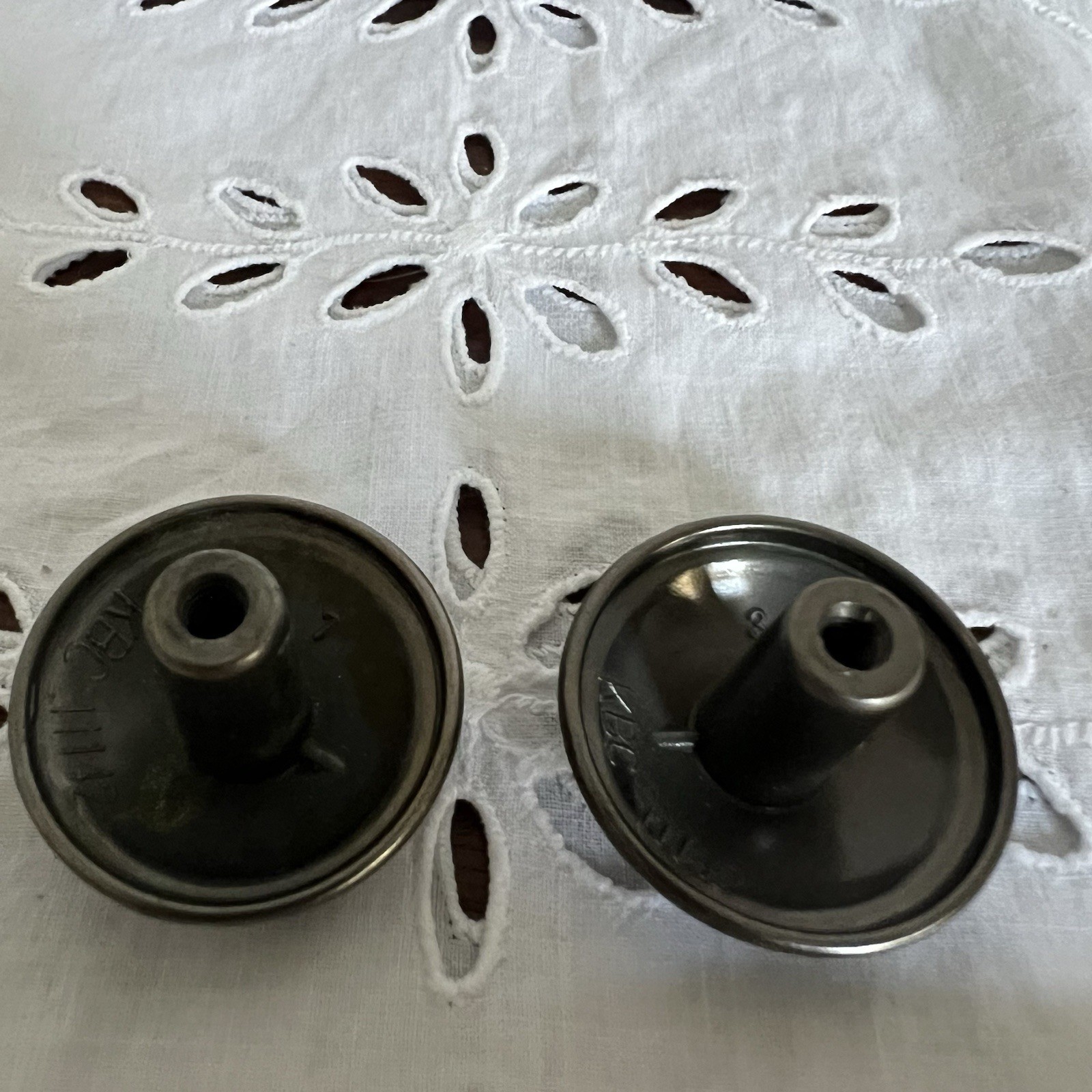 Vintage Knobs Black/Silver & Brass Tone Metal Qty 2 No Screws Mid Century
