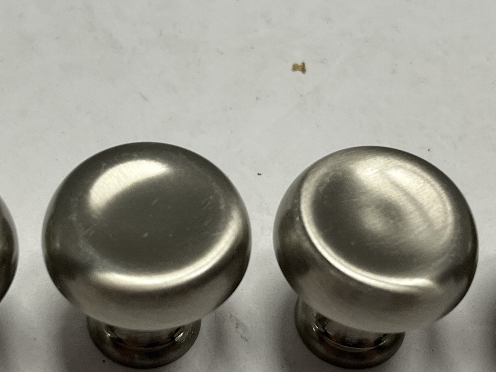 Vintage Lot (5) NOS Heavy Round Brushed Nickel ?? Fixed Drawer/Cabinet Knobs