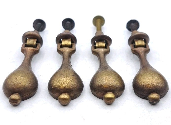 Antique Drop Pull Drawer Door Dresser Handle Old Vintage Brass Hardware Lot of 4