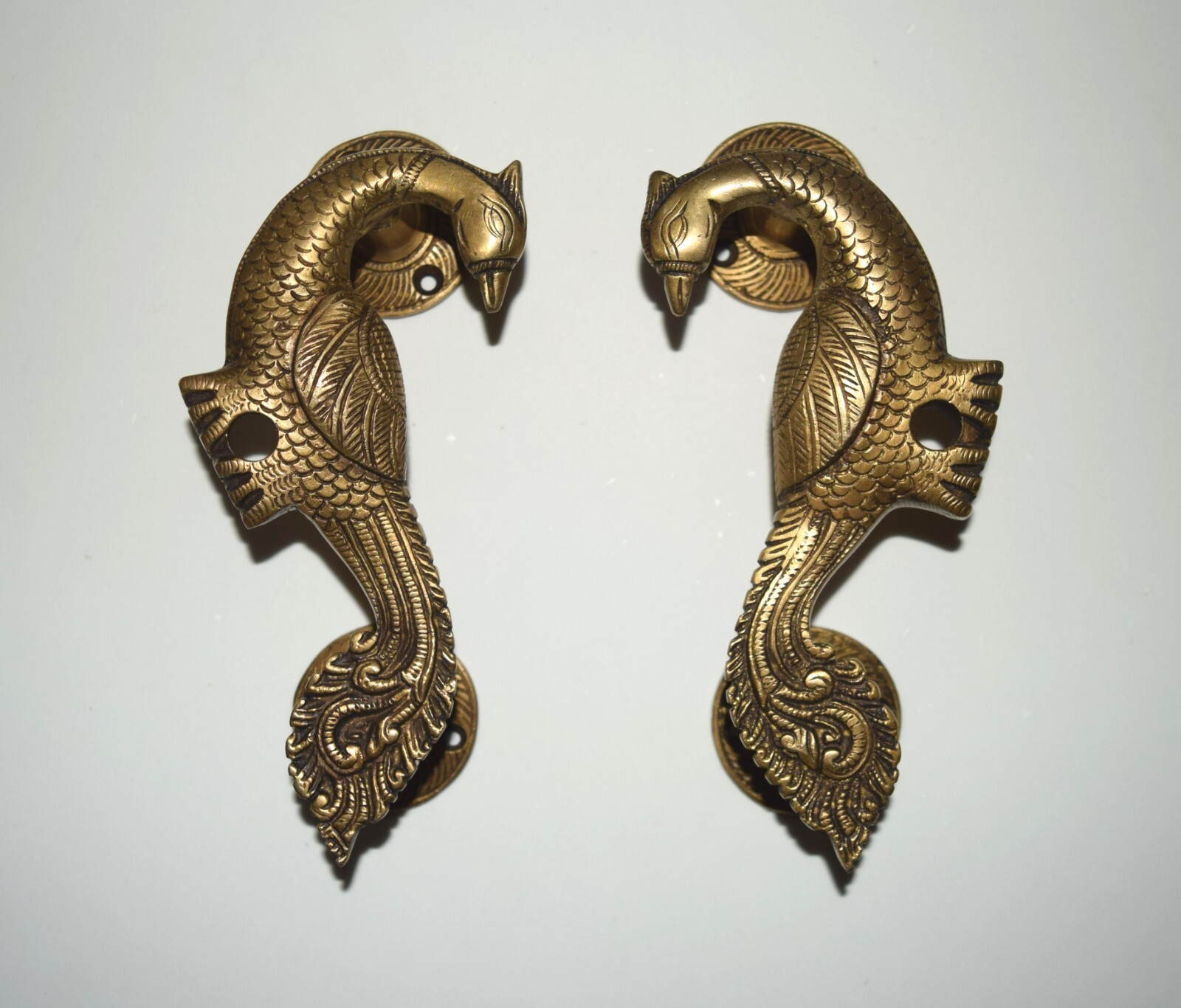Curved Peafowl Engraved Front Door Puller Luxury Brass Peacock Door Handle HK246