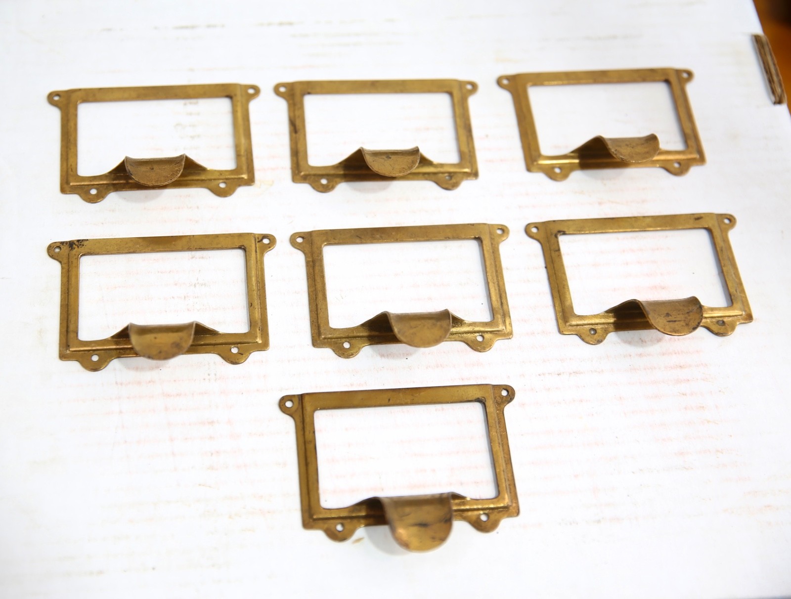 Vintage Card Catalog Brass Drawer Pull Label Card name Holder apothecary cabinet