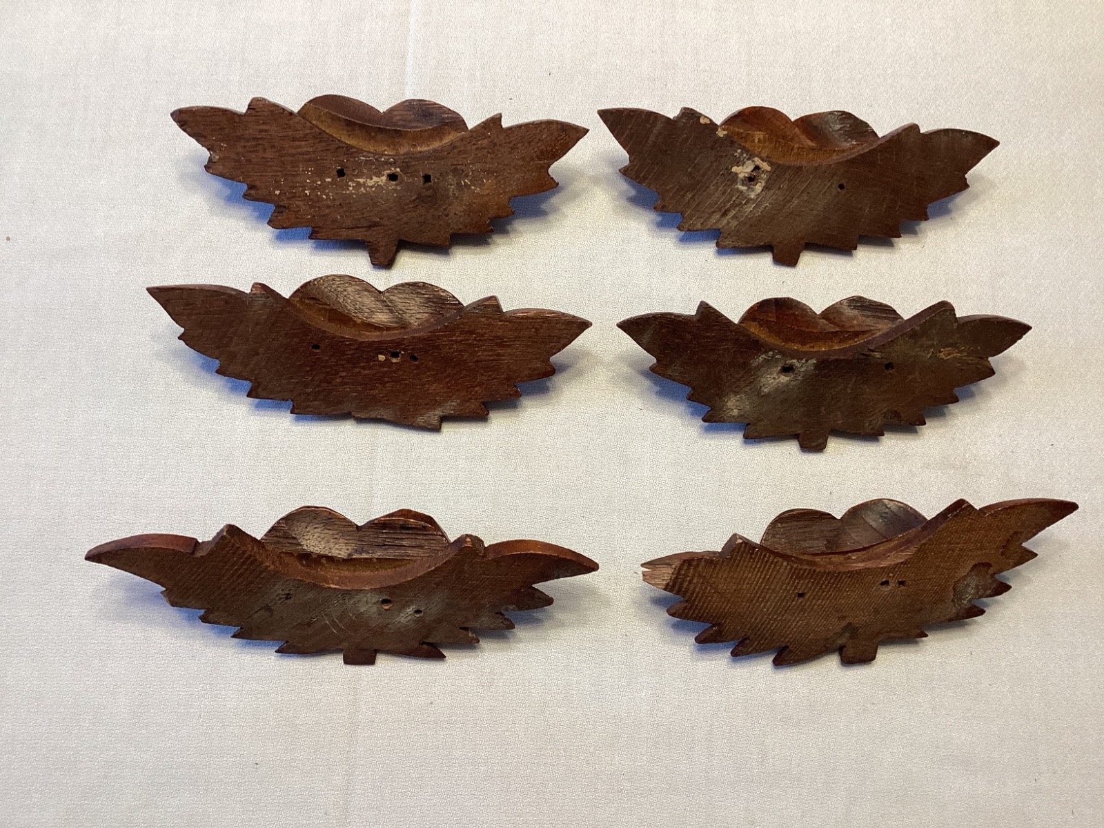 Lot of 6 Antique Victorian Carved Walnut~Leafs/Nuts Drawer Pulls.