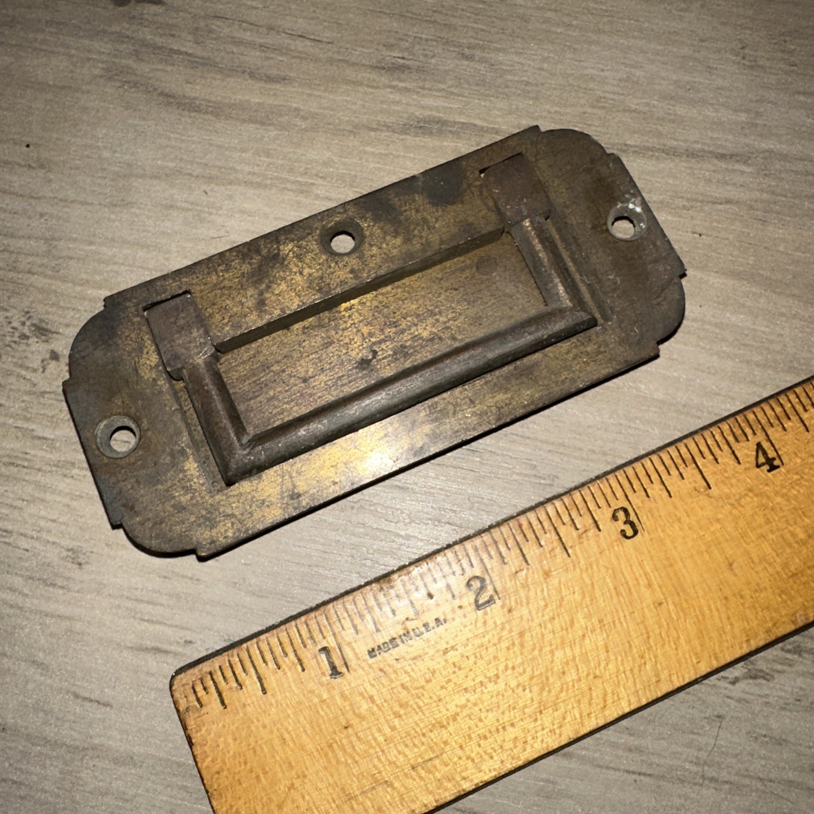 Campaign Dresser Drawer Pull Brass Inset Vintage Replacement Handle Reclaimed