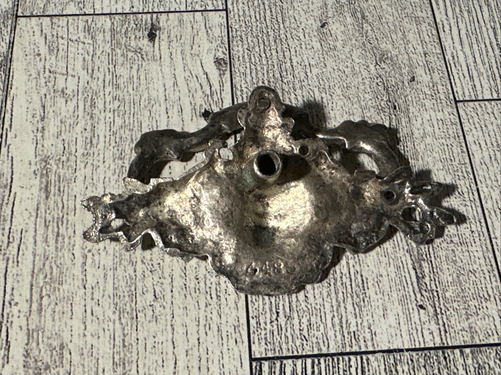 Vintage Ornate Solid Brass Antiqued Silver Drop Bail Drawer Pull Victorian Style