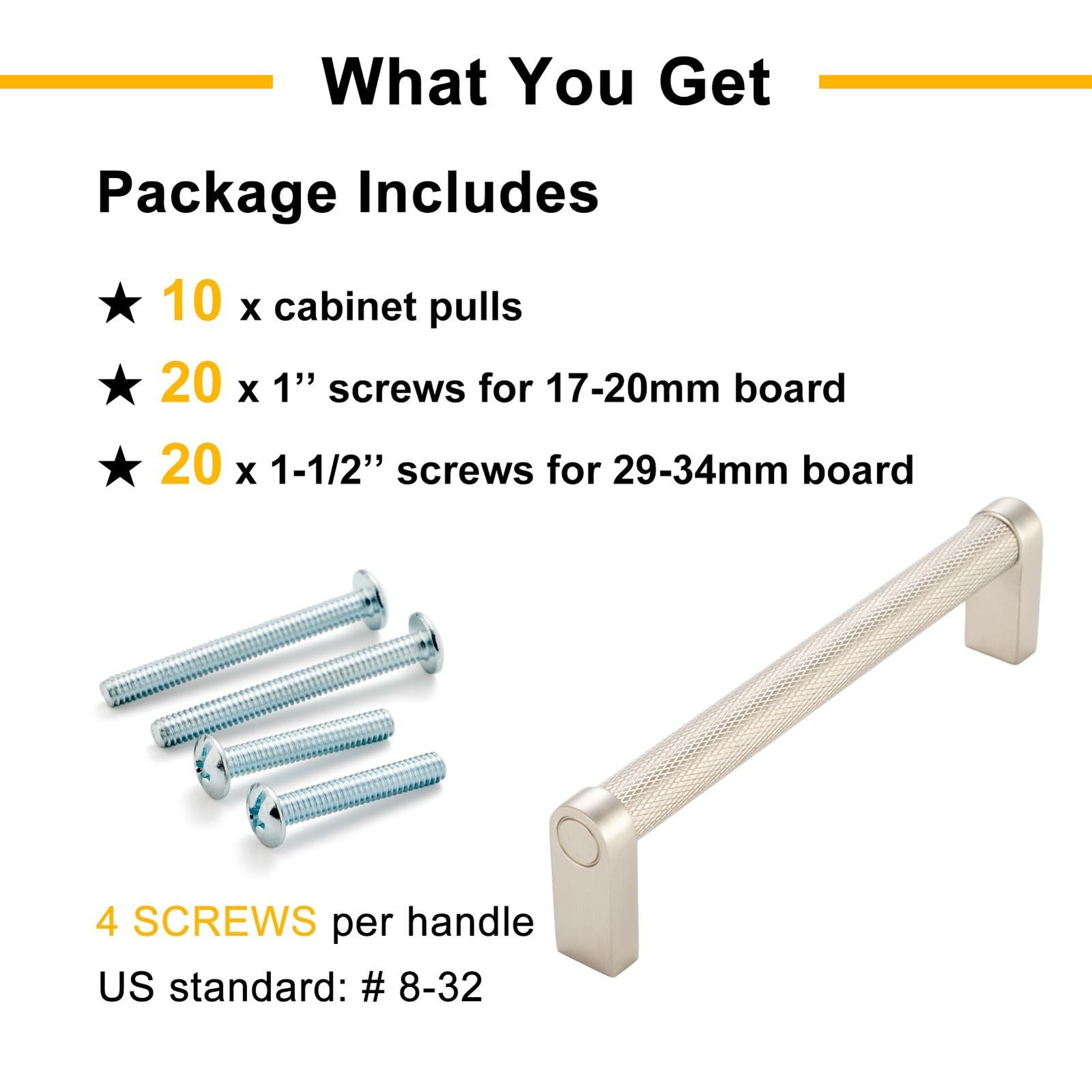 Brushed Nickel Cabinet Pulls, Knurled Bar Cabinet Handles, 5 Inch Screw Spaci…