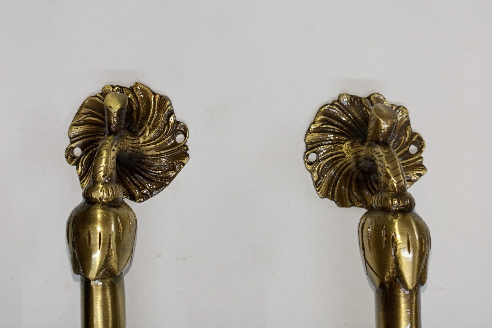 Lacquered Brass Flower Base Door Pull Floral with Twigs Design Handle Pair GTX