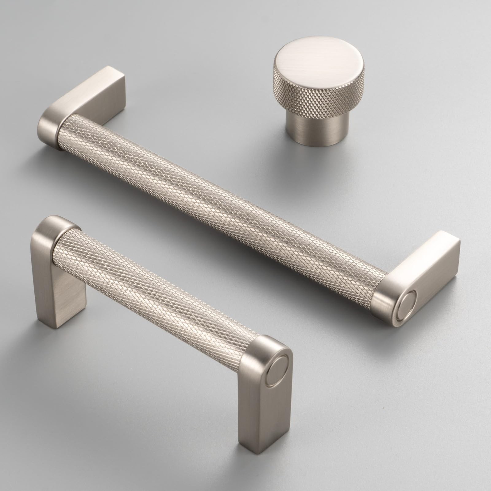 Brushed Nickel Cabinet Pulls, Knurled Bar Cabinet Handles, 5 Inch Screw Spaci…