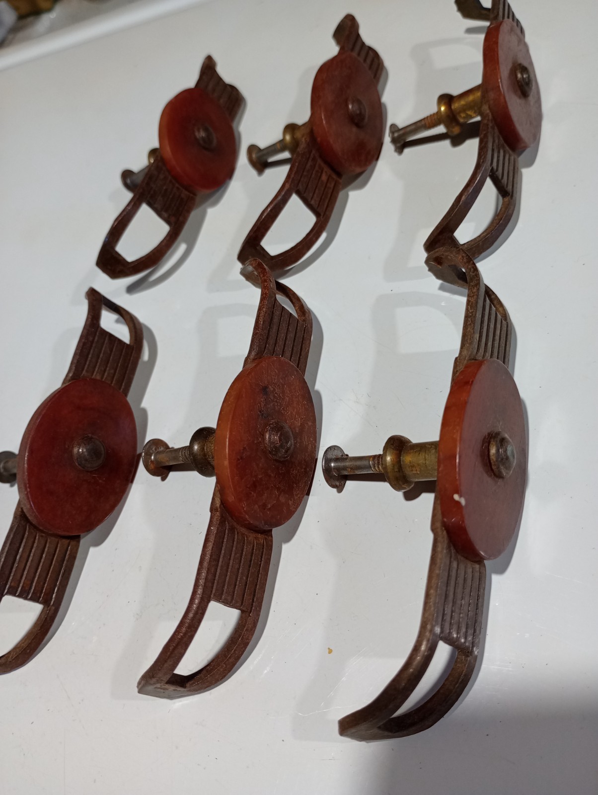 Vtg. Drawer Pulls, Brass, Bakelite, Art Deco, 4″ x 3/4″, set of 6 Rare