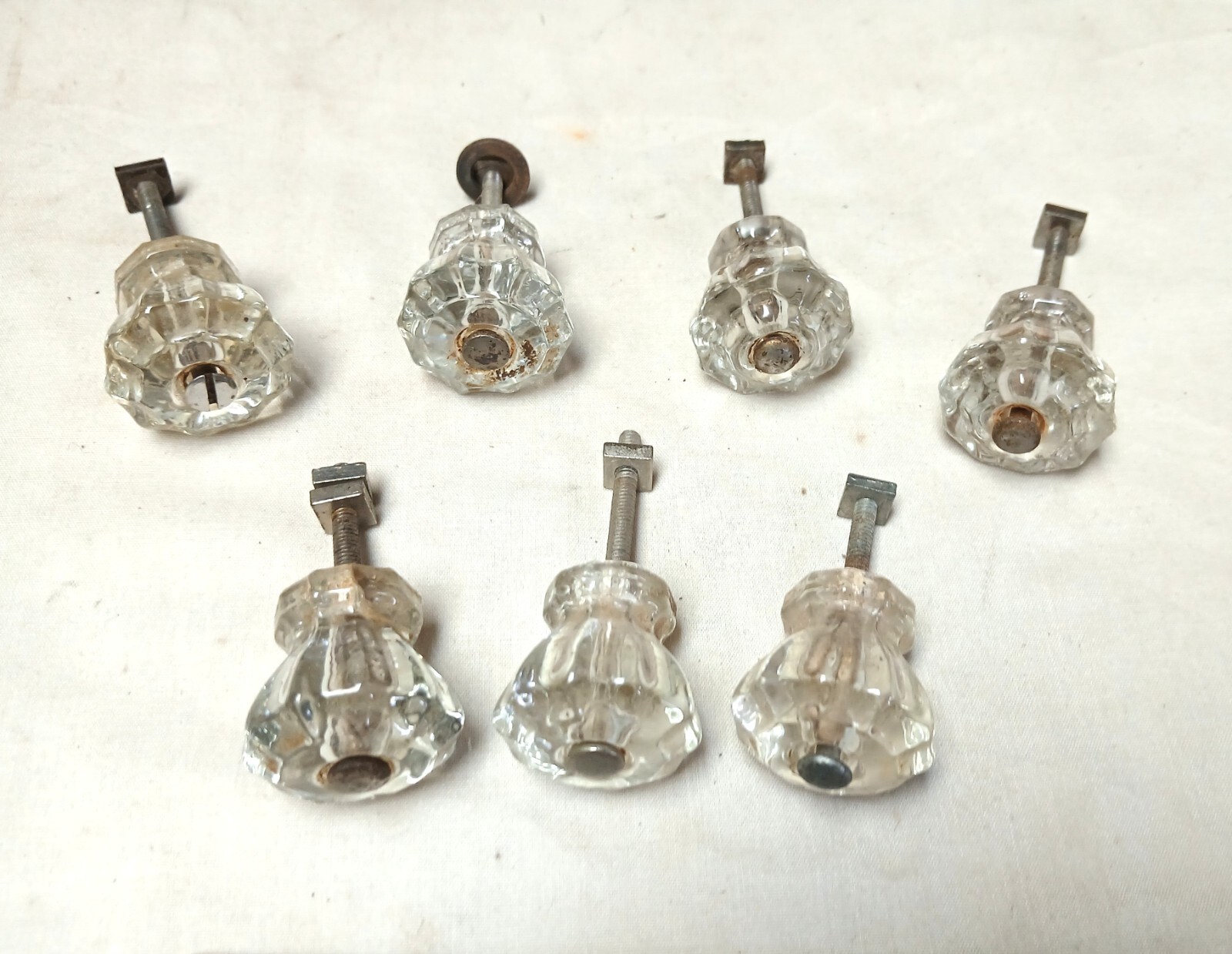 Set of 7 Antique Glass Drawer Knobs 1920s Era