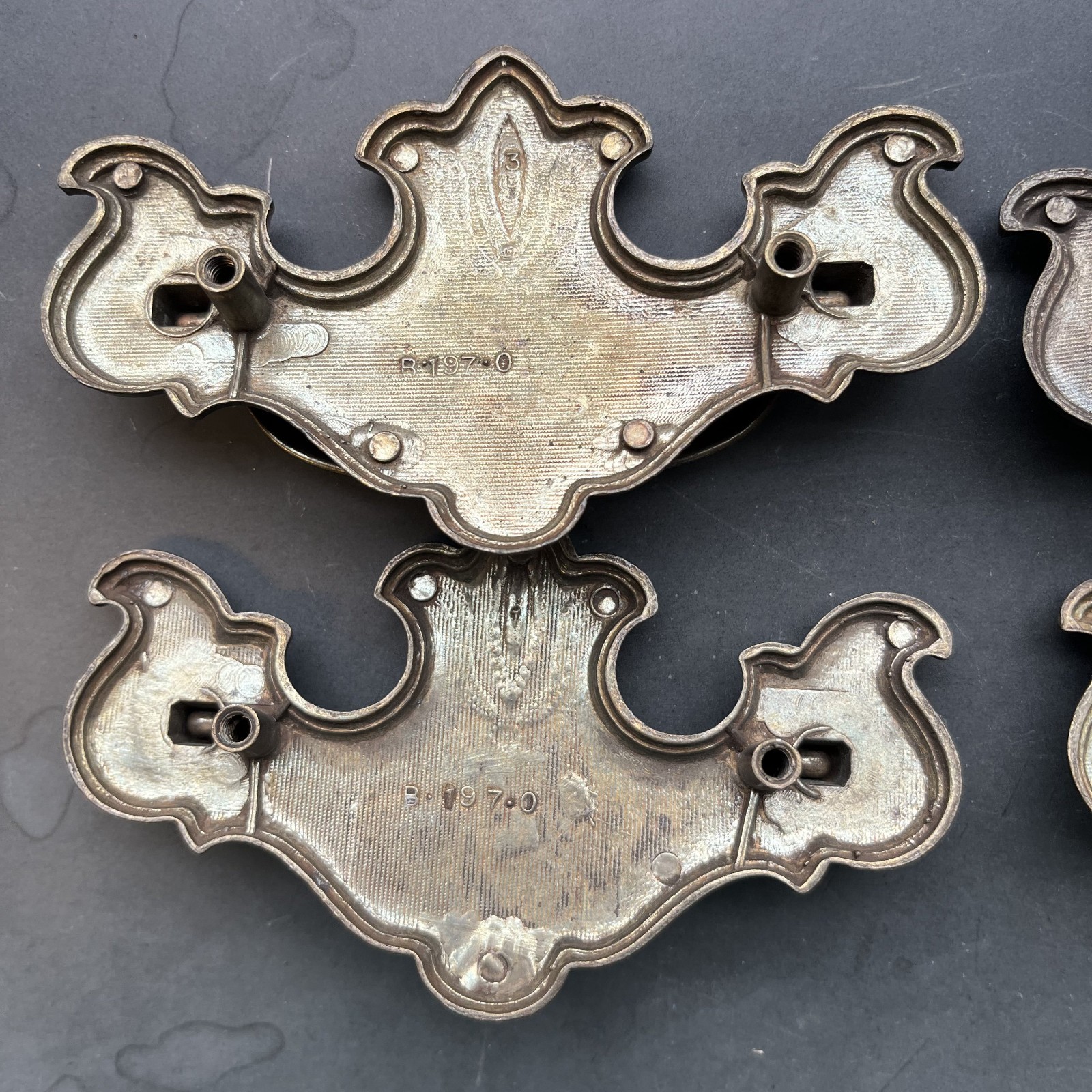 Set of 4 Vintage Brass Chippendale Batwing Drawer Pulls Bail Handles with Screws