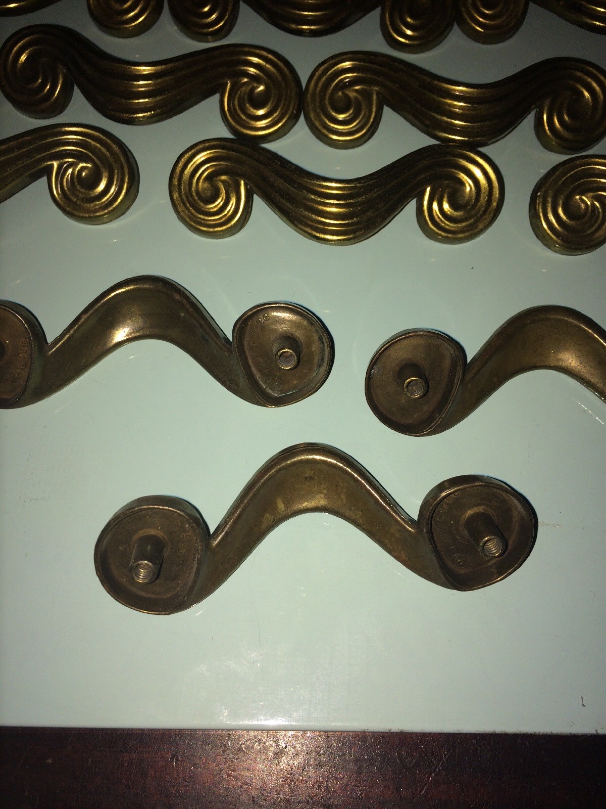 Vintage Art Deco Waterfall Curvy KBC Brass Handle Pull Original Patina