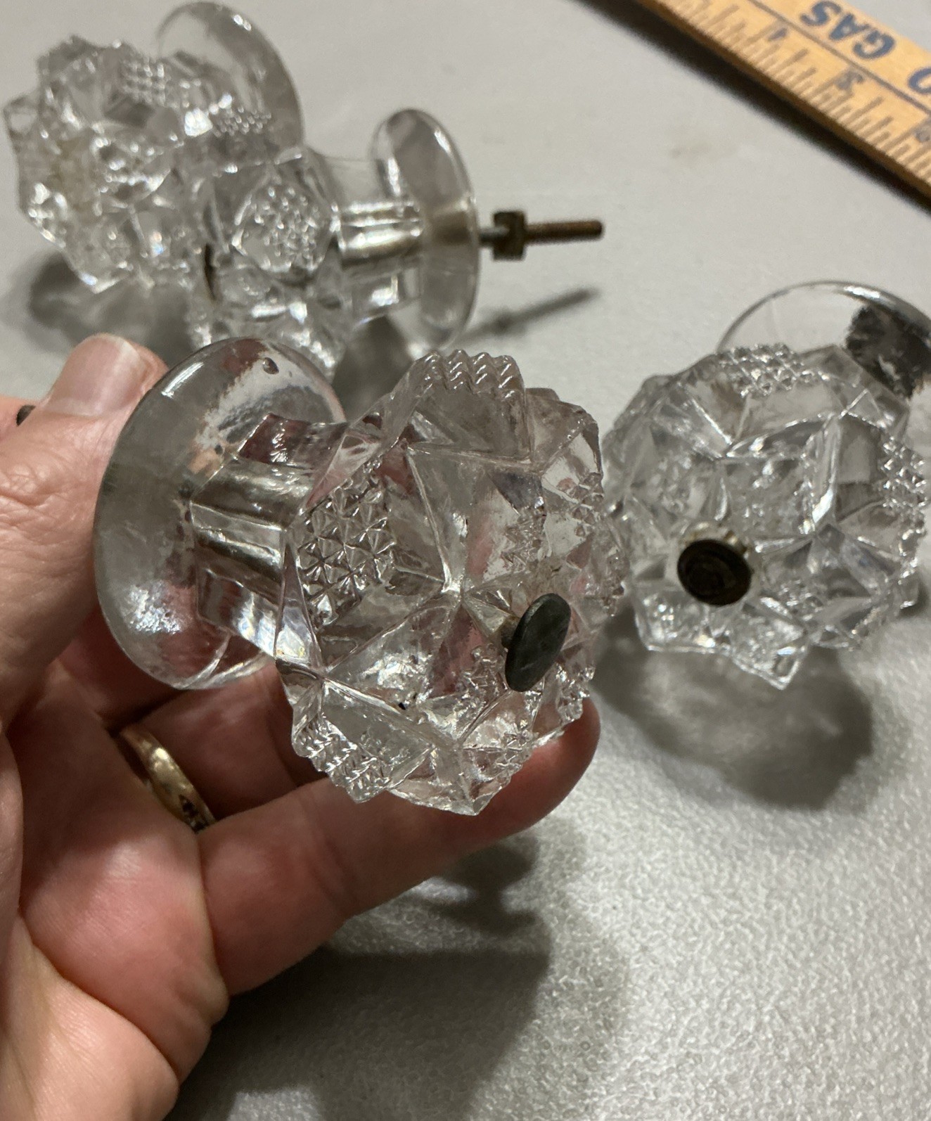 AMAZING RARE EMPIRE CUT GLASS PULL BEAUTIFUL OLD ANTIQUE PRICED EACH.