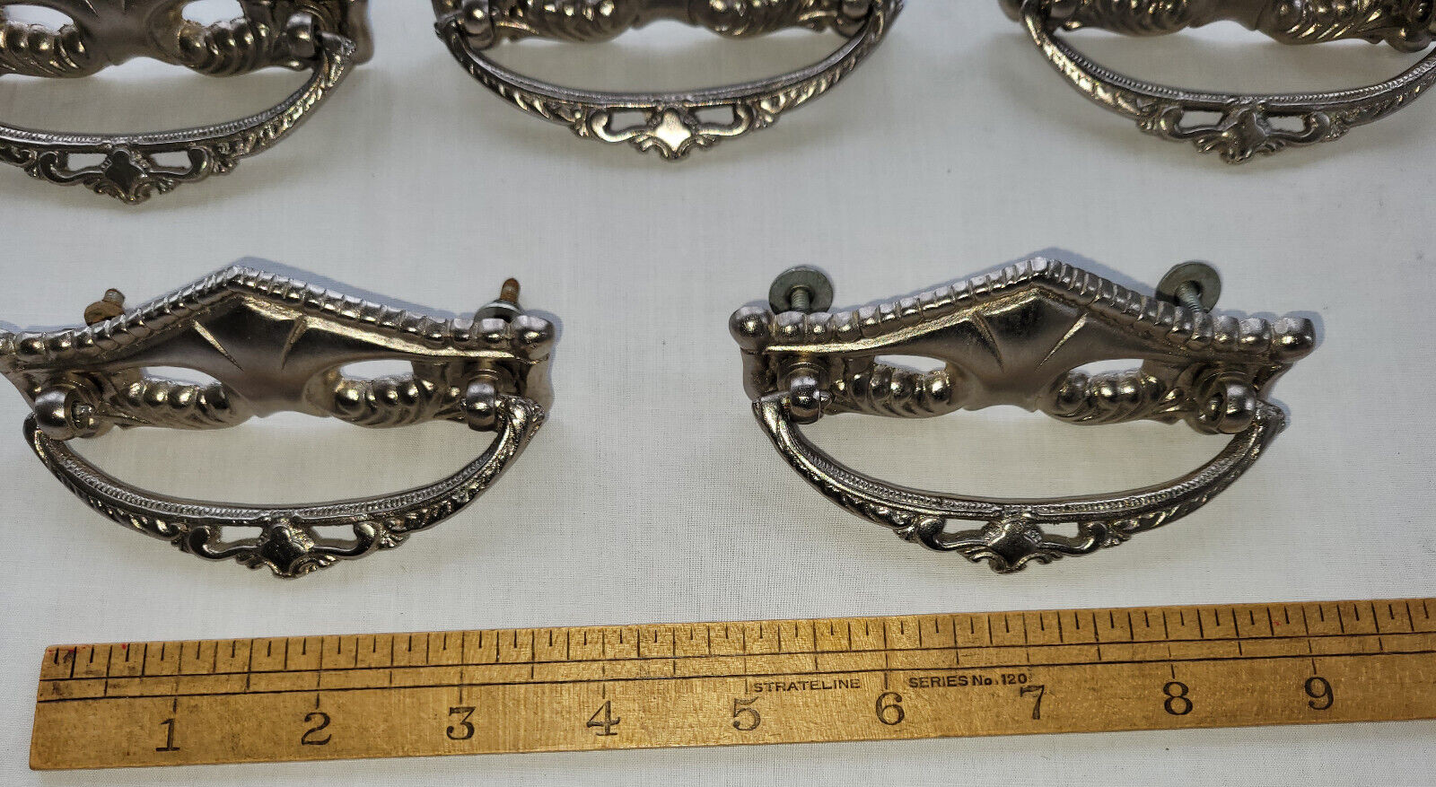 Set of 5 Nickel Plated Brass Drawer Pulls 4″ with Bail Handles