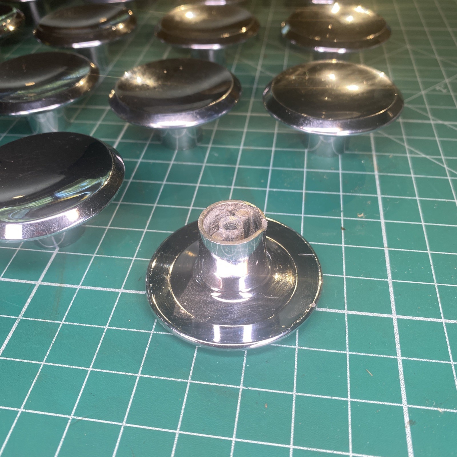 Vintage MCM 2” Round Beveled Concave Silver tone Pull Knob Lot Of 24