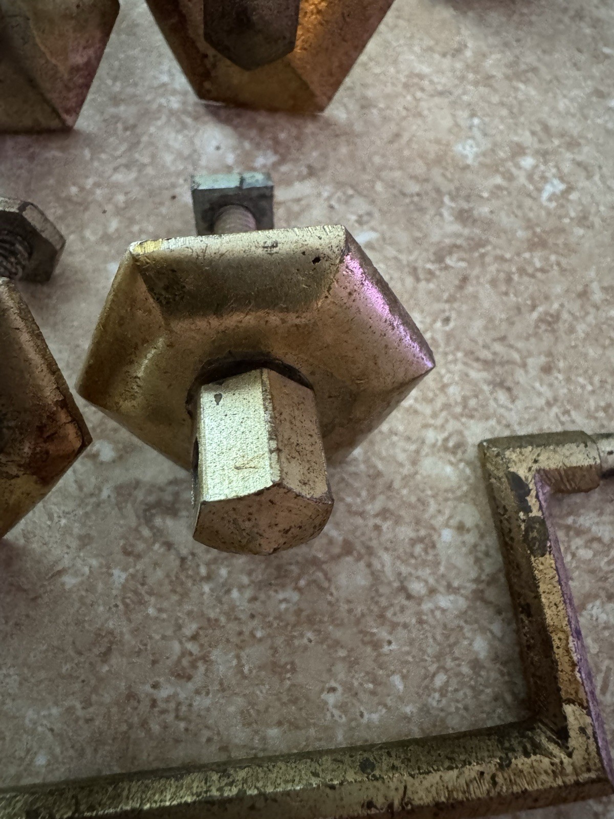 Vintage Antique Set Of 2 Colonial Revival Victorian Bail Drawer Pulls Hexagon