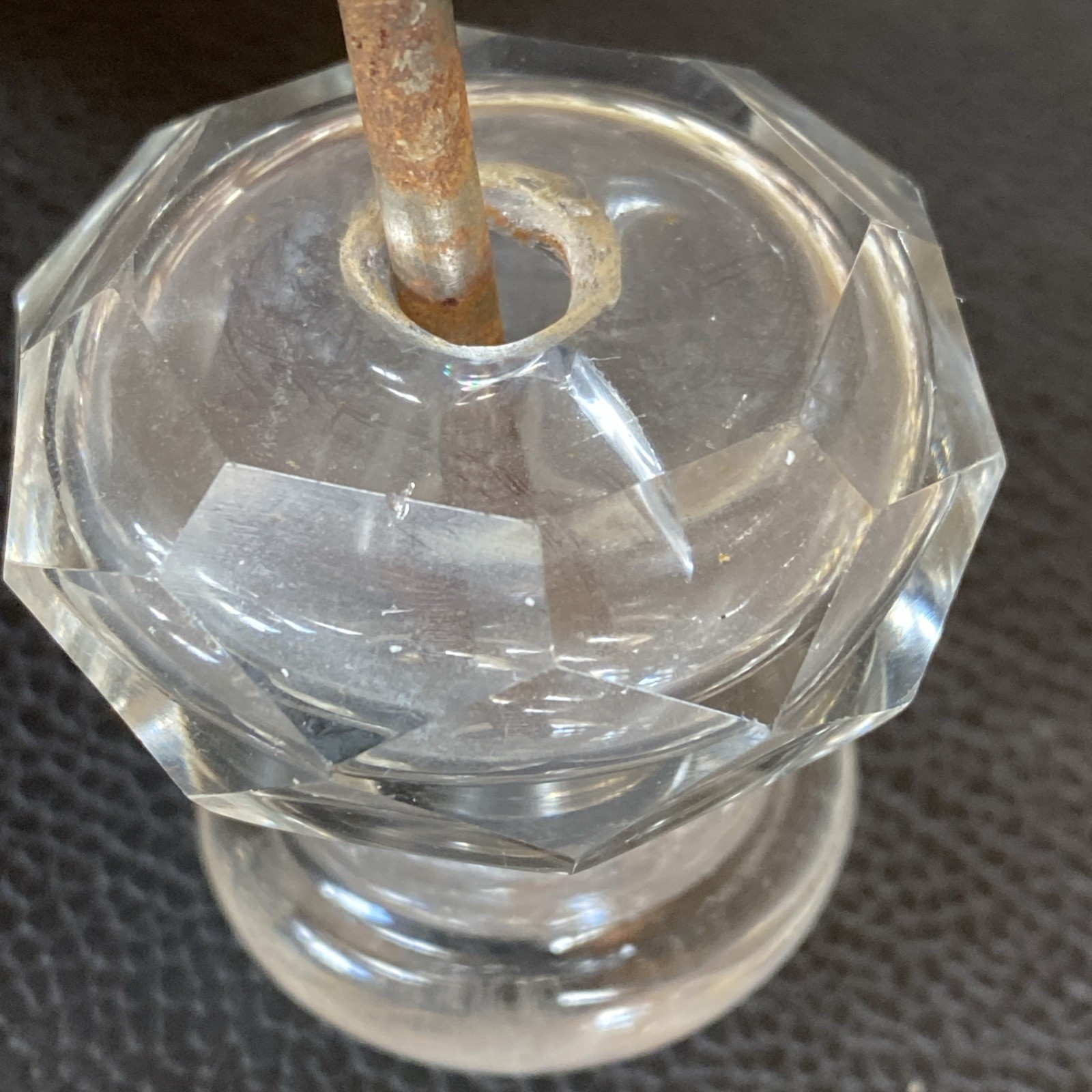 Faceted 1.75”x1-5/8” Antique Pressed Clear Glass Sandwich Drawer Pull Post Bolt