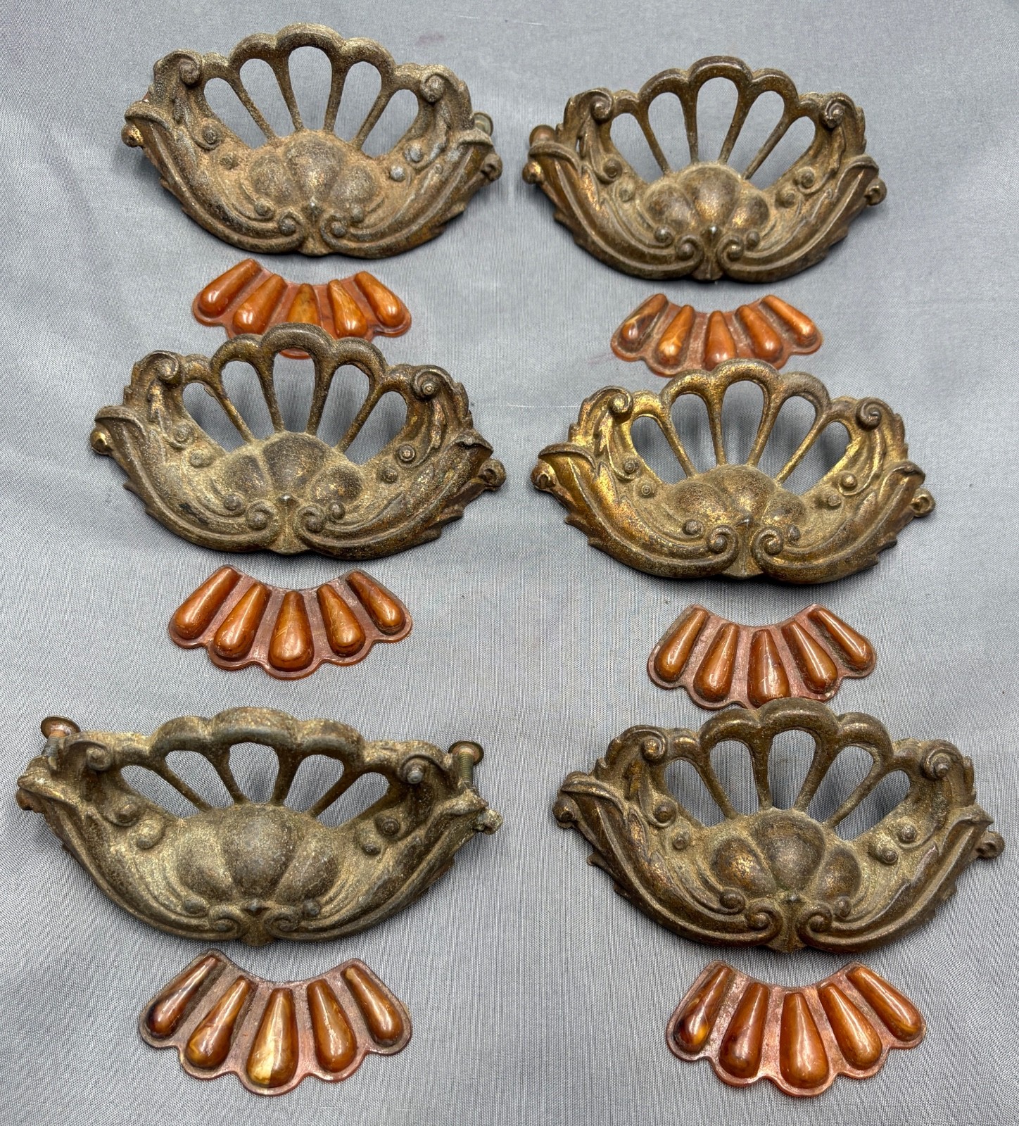 6 Vintage Art Deco Tortoiseshell Bakelite Drawer Pulls 4″ Handle Waterfall style