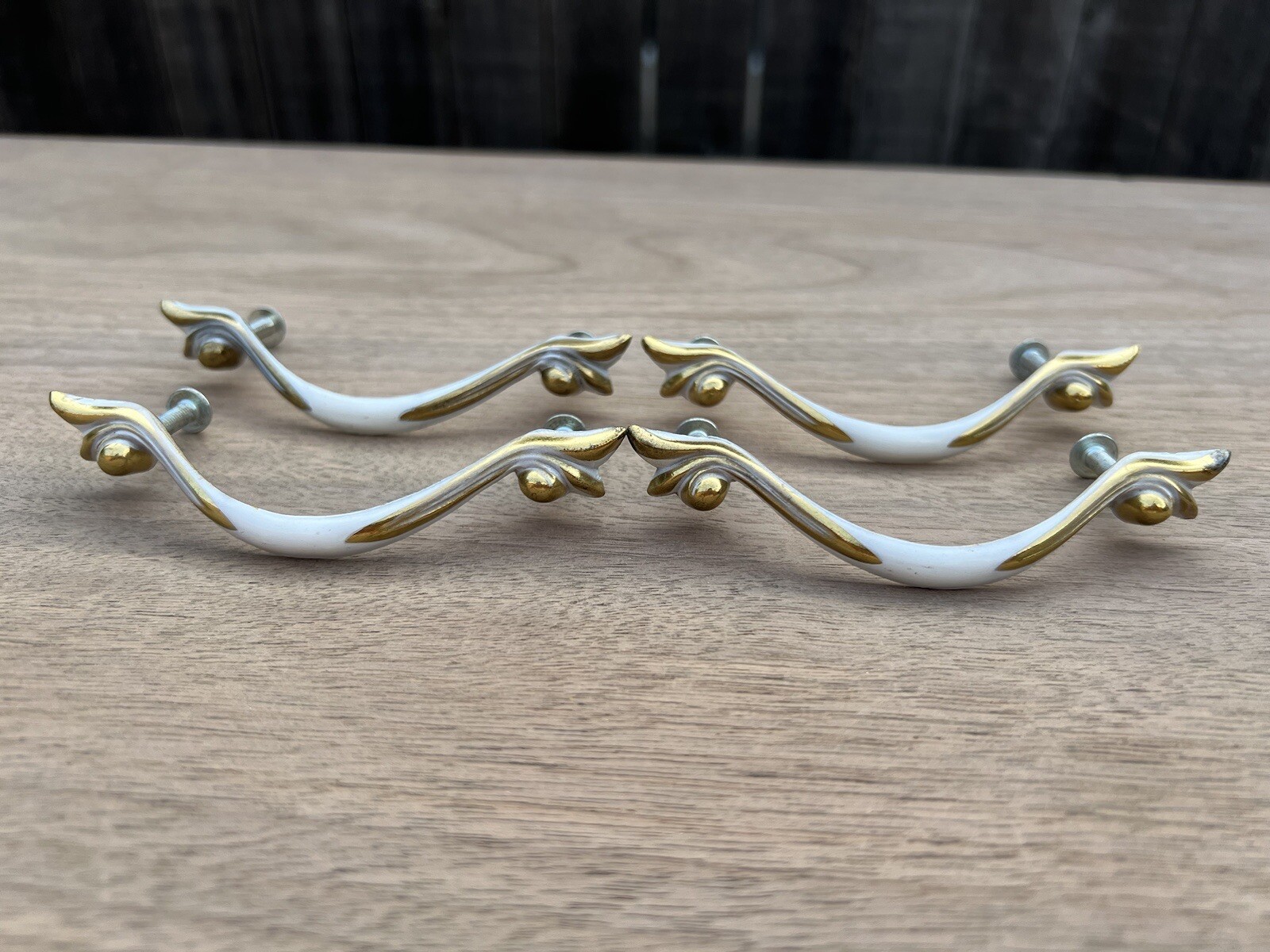 French Provincial Drawer Pulls Lot of 4 Center White On Brass