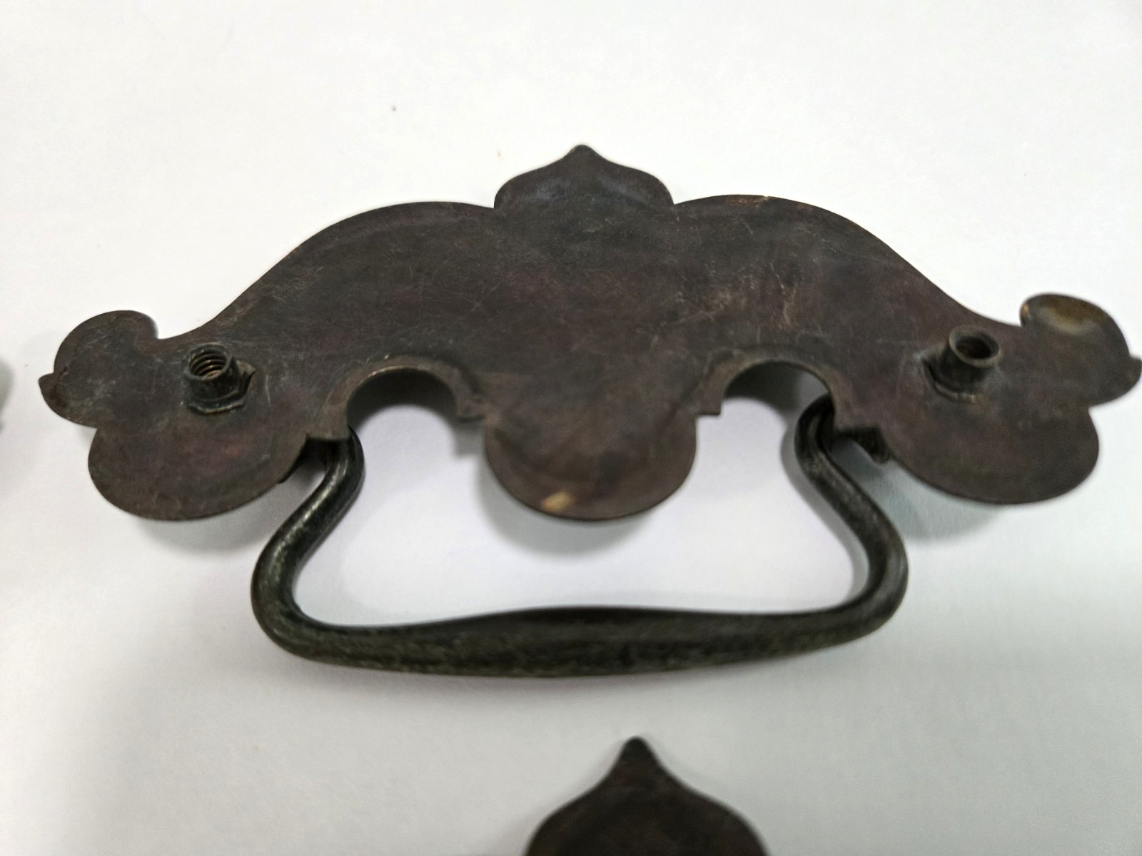 Vtg Set of 6 Drop Bail Drawer Pulls Solid Brass Dresser 4 1/2”x 2 1/2″ No Screws