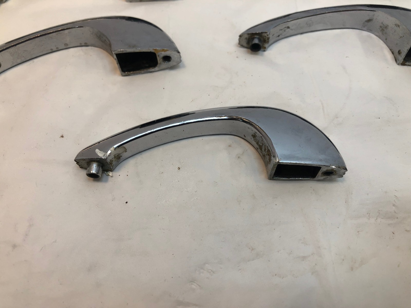 5 Vintage MCM Chrome Drawer Pulls Ribbed Cabinet Door Handles 3.5″ Centers