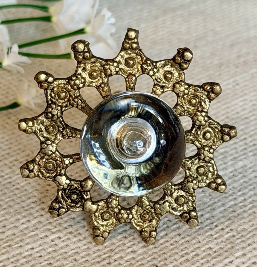 1 Antique Gold Clear Glass Ball Knob Drawer Pull Handle Cabinet Starburst Knob