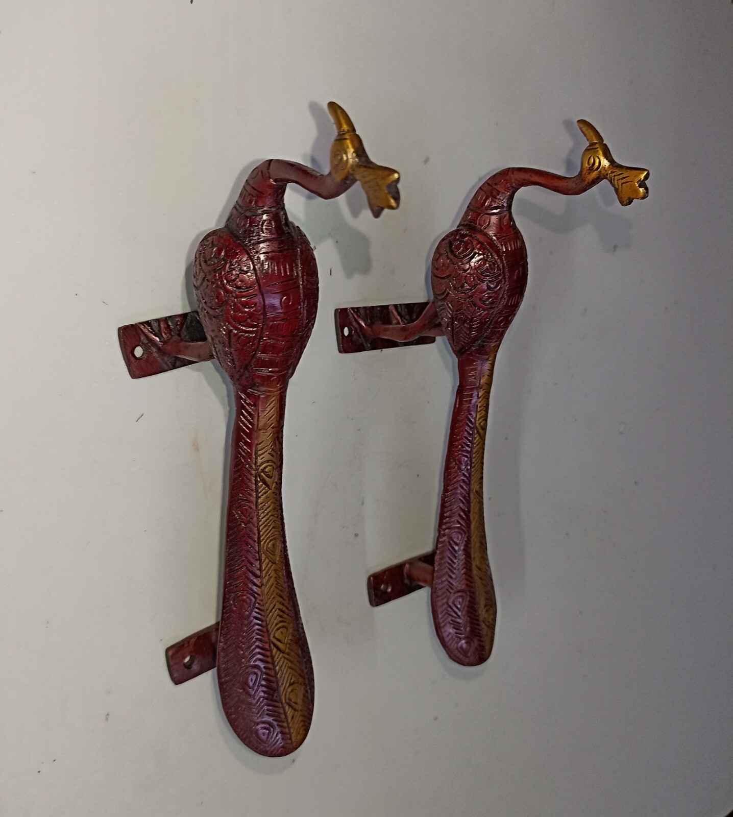 Congo Bird Design Door Handle Pair Brass Peacock Door Pull Office Door Dec GTX