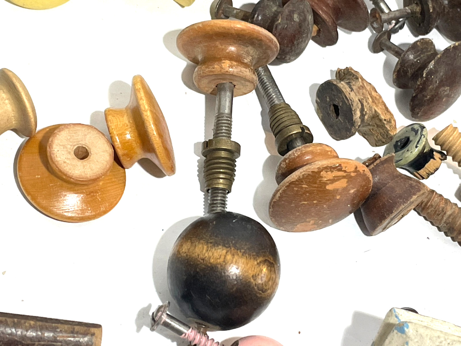 Vin. 1800’s~1920’s Salvaged Lot 52 Round, Square & Odd Wooden Drawer Pull Knobs