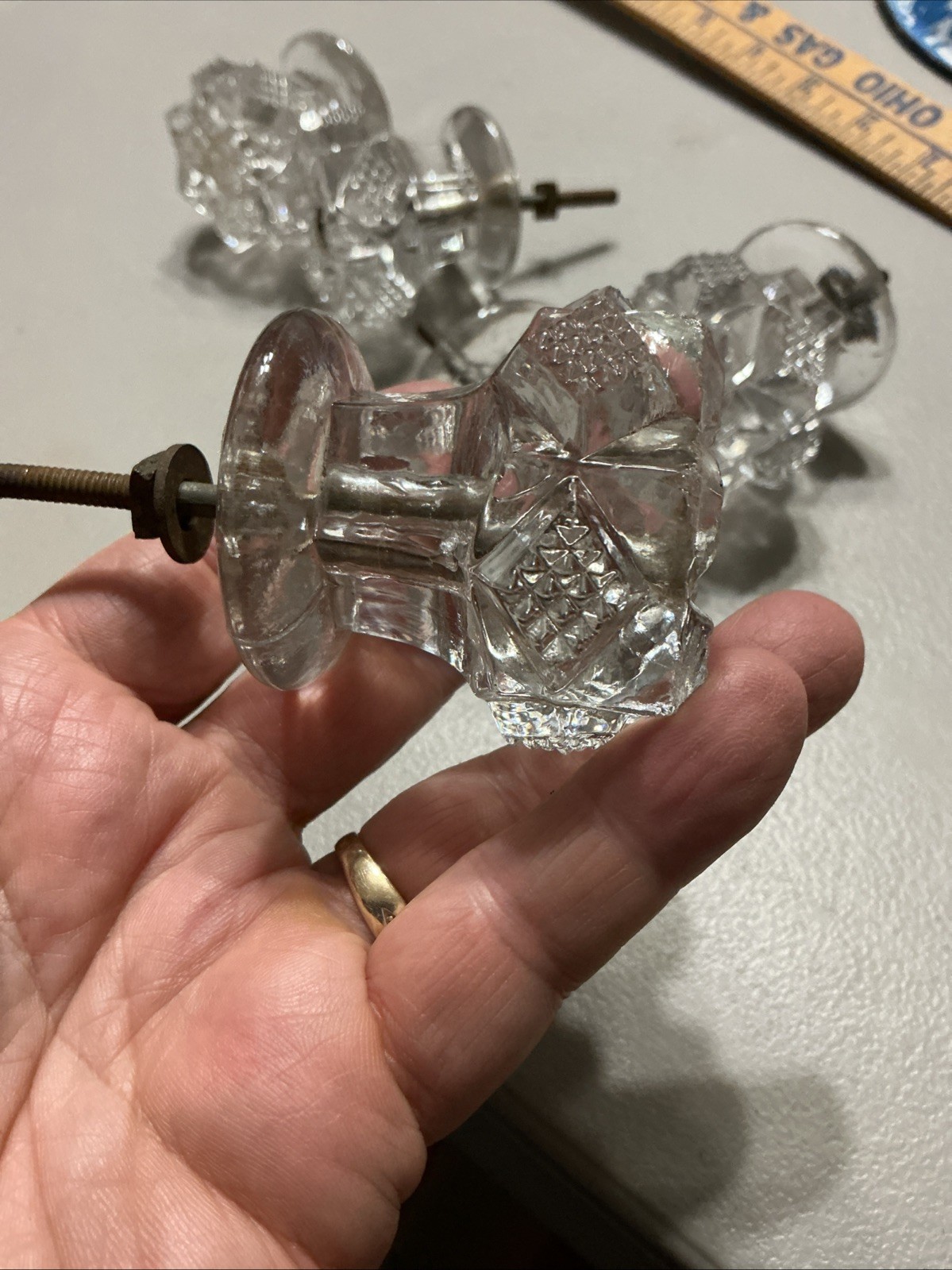 AMAZING RARE EMPIRE CUT GLASS PULL BEAUTIFUL OLD ANTIQUE PRICED EACH.