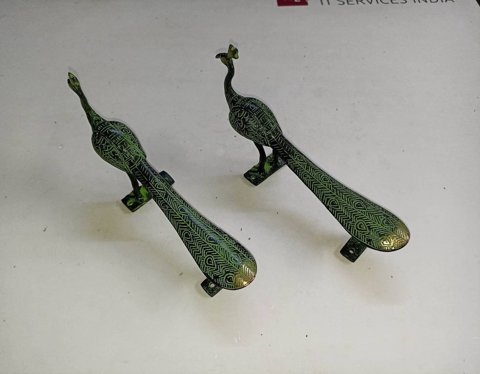 Bird Peacock Door Handle Pair Handmade Antique Design Peafowl Door Decor GTX