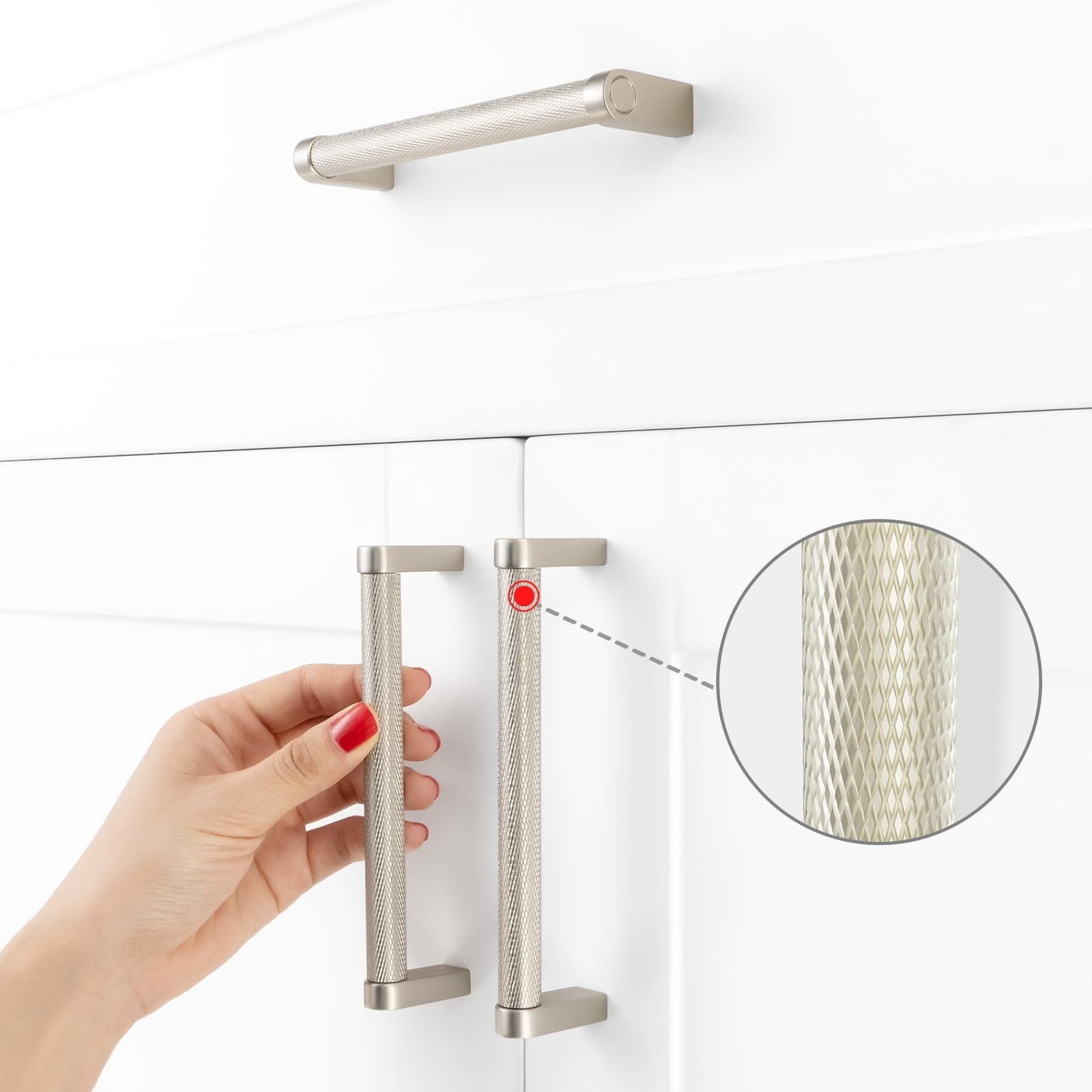 Brushed Nickel Cabinet Pulls, Knurled Bar Cabinet Handles, 5 Inch Screw Spaci…