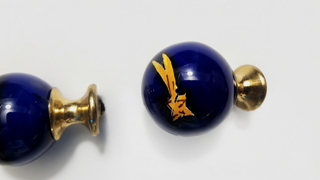 VTG Blue Celtic Porcelain Brass Knobs Drawer Pulls With Hardware