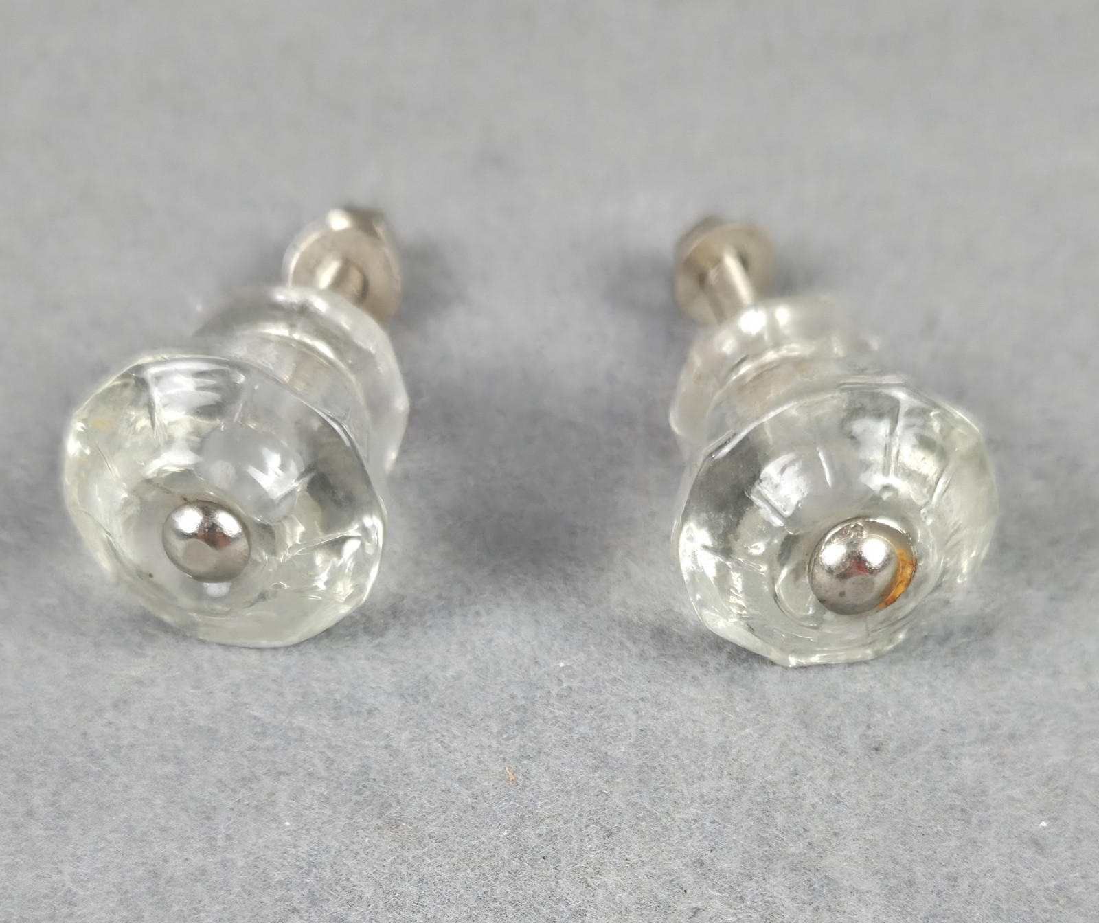4 Vintage Clear Glass Drawer Pull Knobs Unmatched Sets 2 Hexagonal & 2 Decagonal