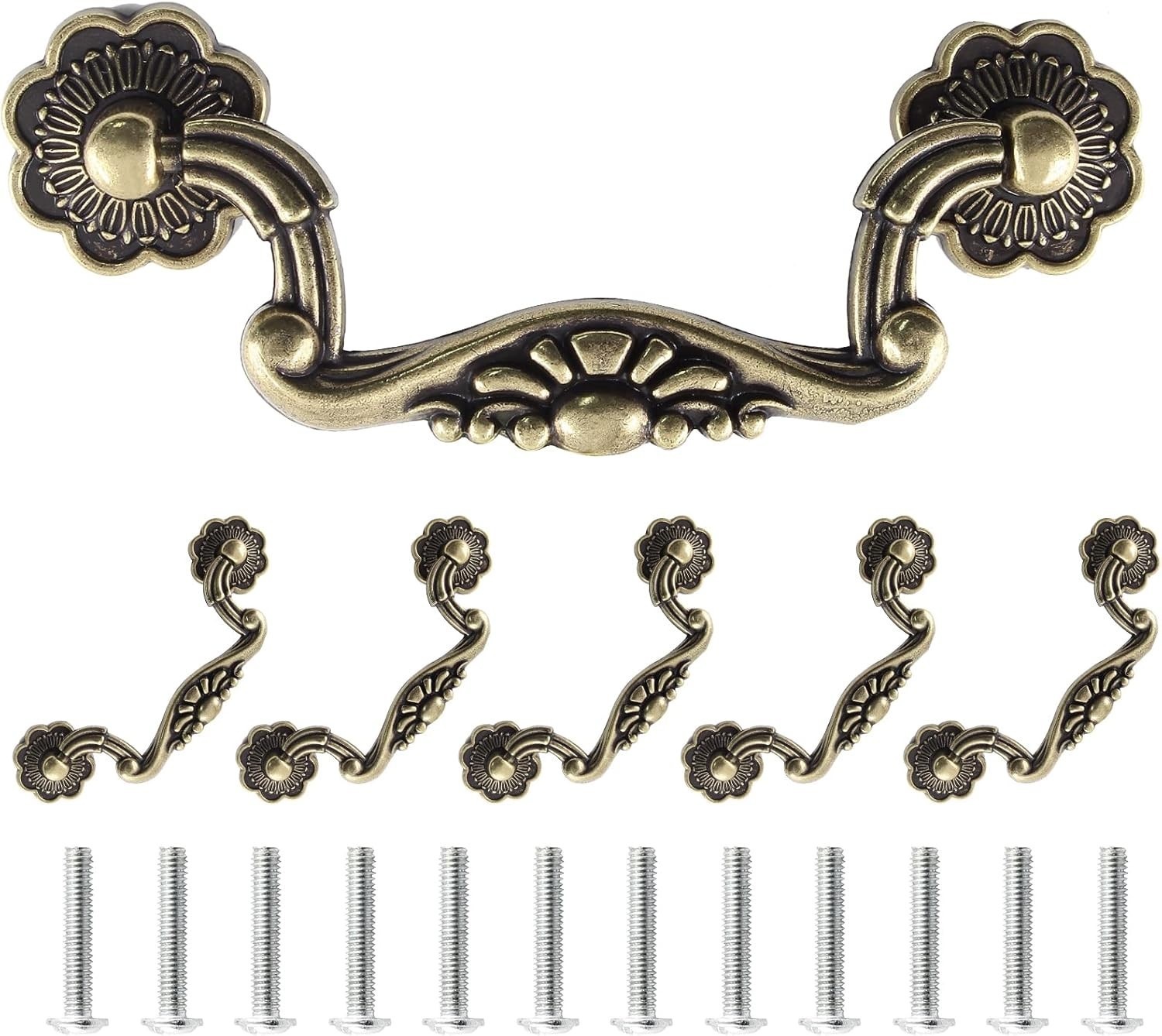 6 Pcs Antique Bail Handle Drop Pulls Vintage Bronze Drop Bail Drawer