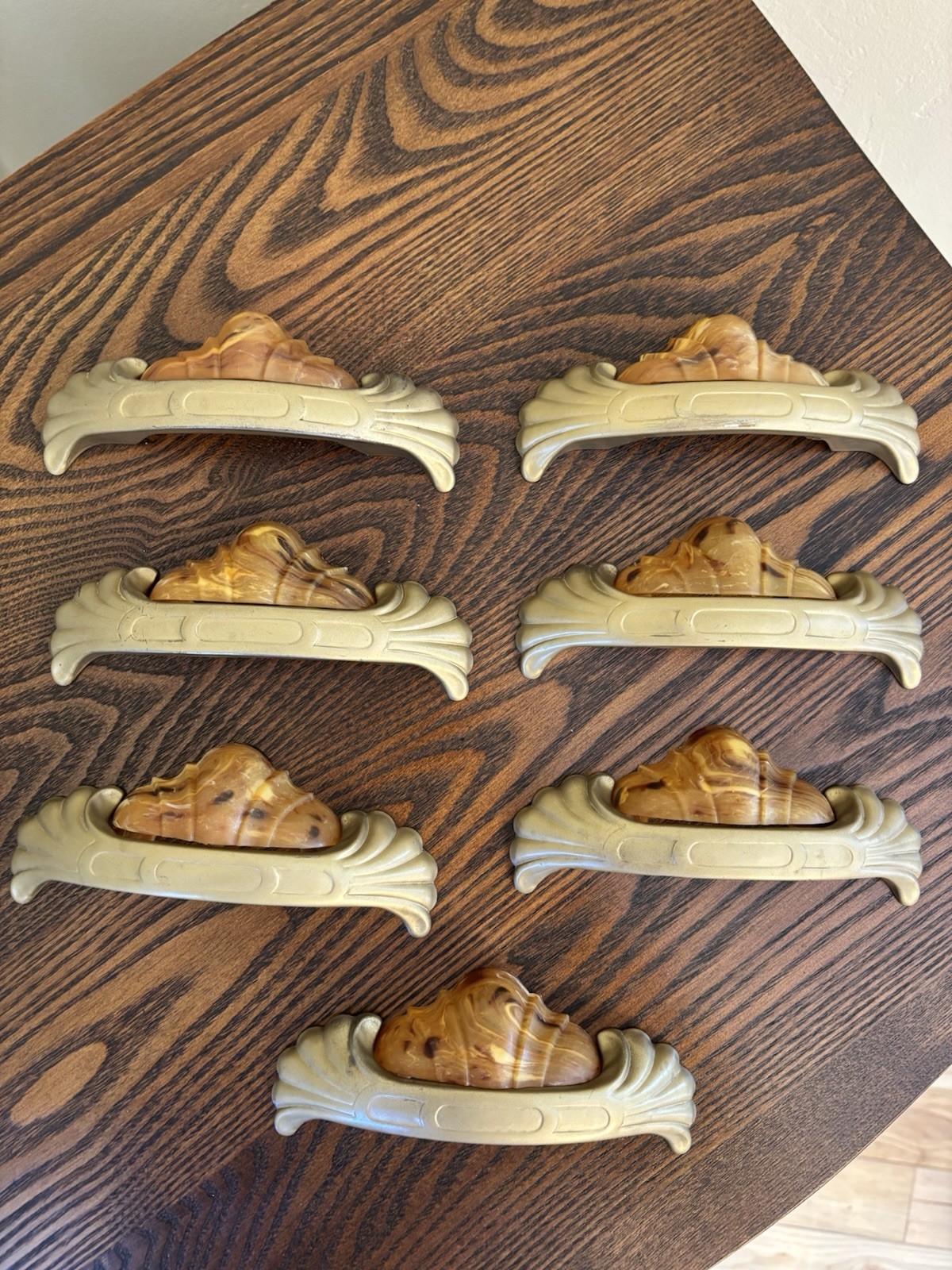 Set 7 Vintage Art Deco Bakelite Drawer Pulls Hardware Waterfall Style Furniture