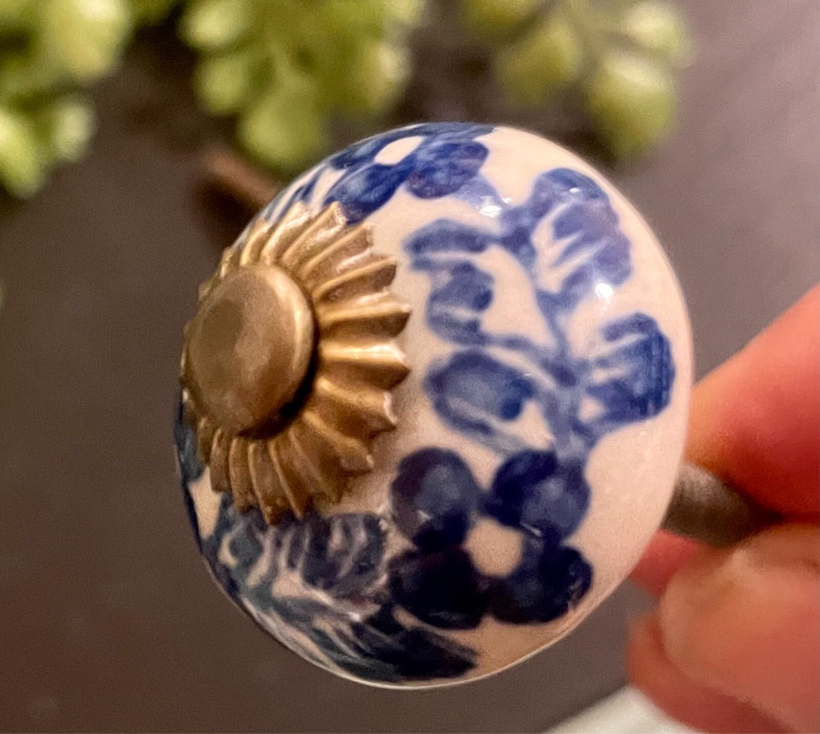 Vintage Antique Drawer Pulls Handles Cobalt Flower Floral Cabinets door Knob