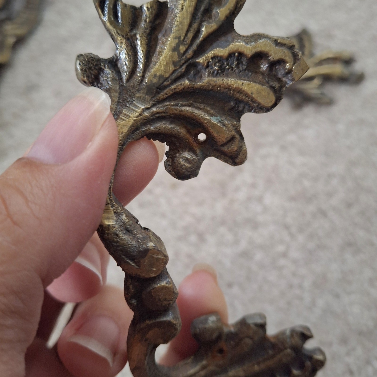 French Provincial Antique Furniture Hardware Brass 11 Pcs