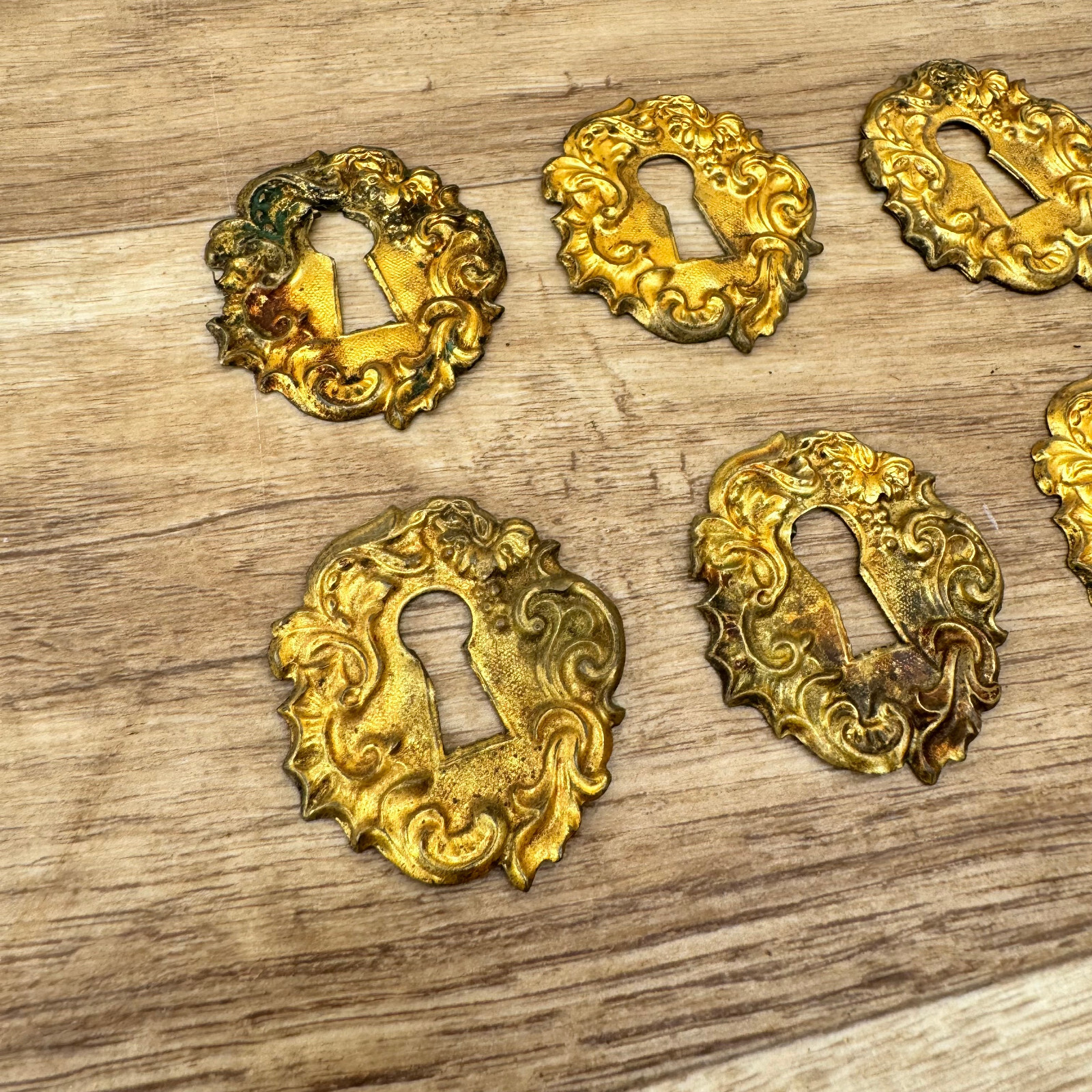 French Brass Escutcheons Antique Ornate Keyhole Plates Rococo Set 0805247
