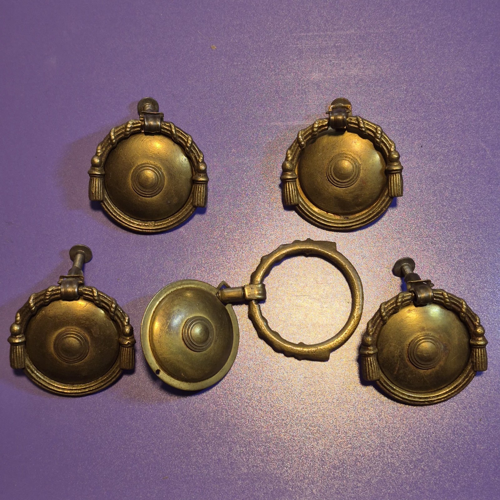 Set Of 5 Keeler Brass Company ? KBC Brass Drawer Cabinet Drop Ring Pulls CB09