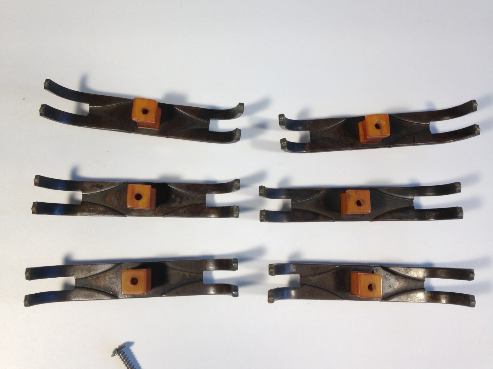 6 Drawer Pulls Handles Metal orange/golden Bakelite Antique Hardware Art Deco