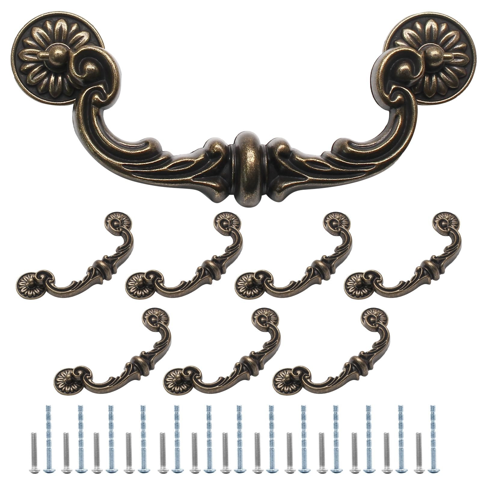 8 Pack Vintage Drawer Pulls 6″ Hole Center Bronze Drop Bail Handles for Cabinets