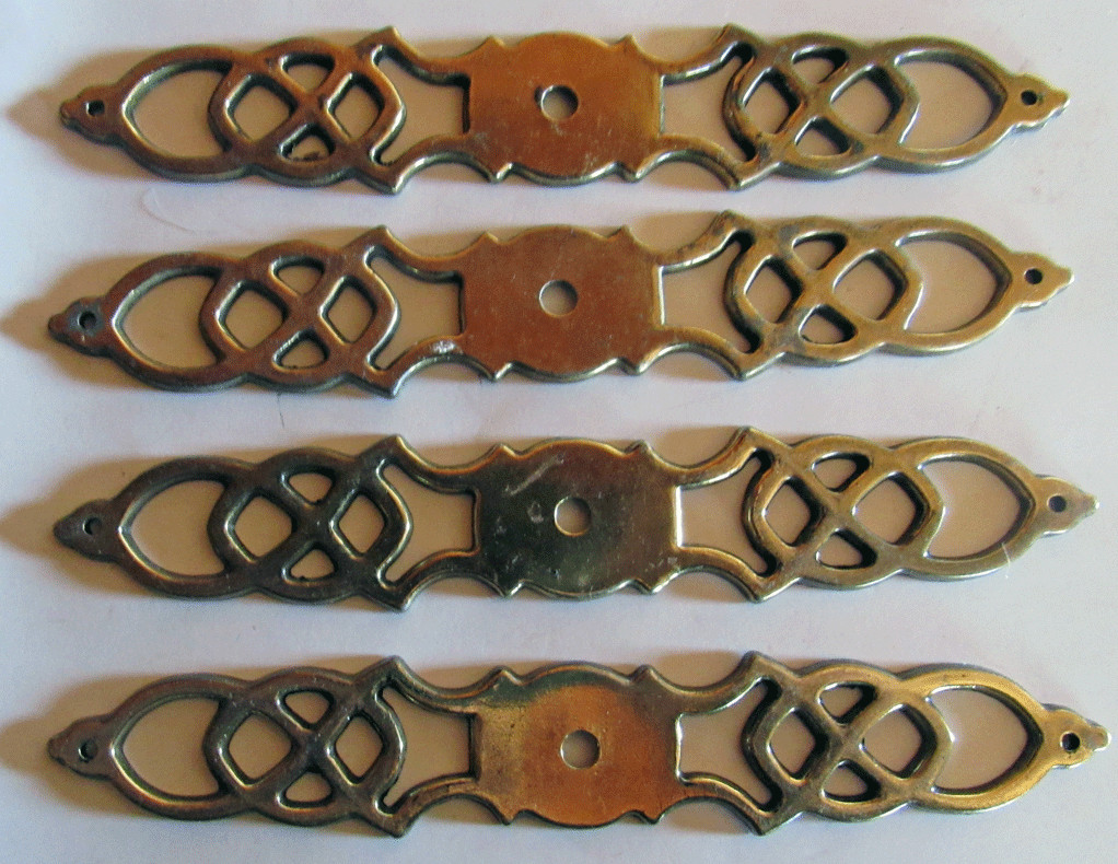 4 Vintage Knob Backplates Furniture Trim Antique English 5 3/8in