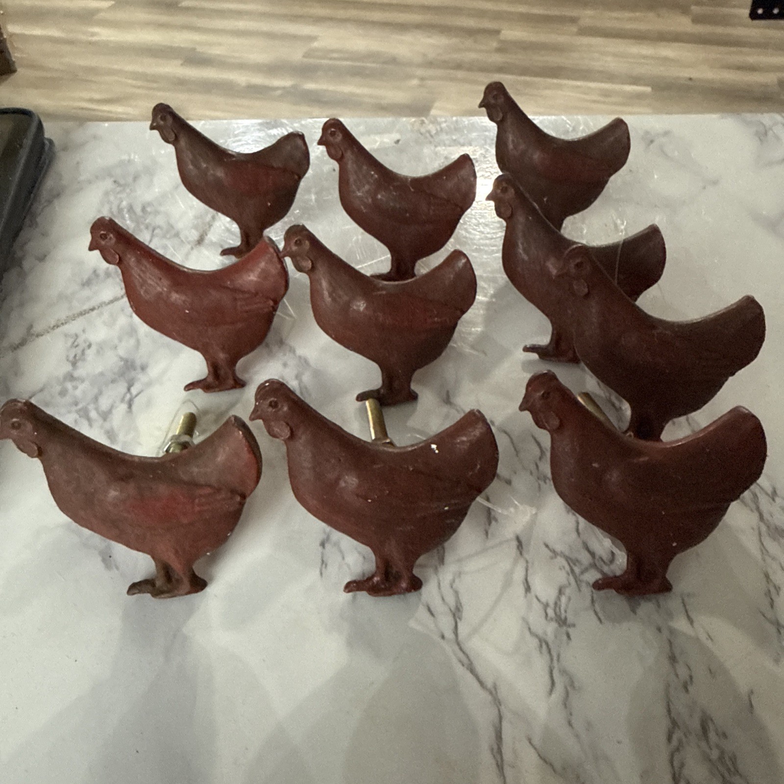 10 Rustic Metal Cast Iron Drawer Pulls Handles Red Rooster Cabinets Knob Chicken
