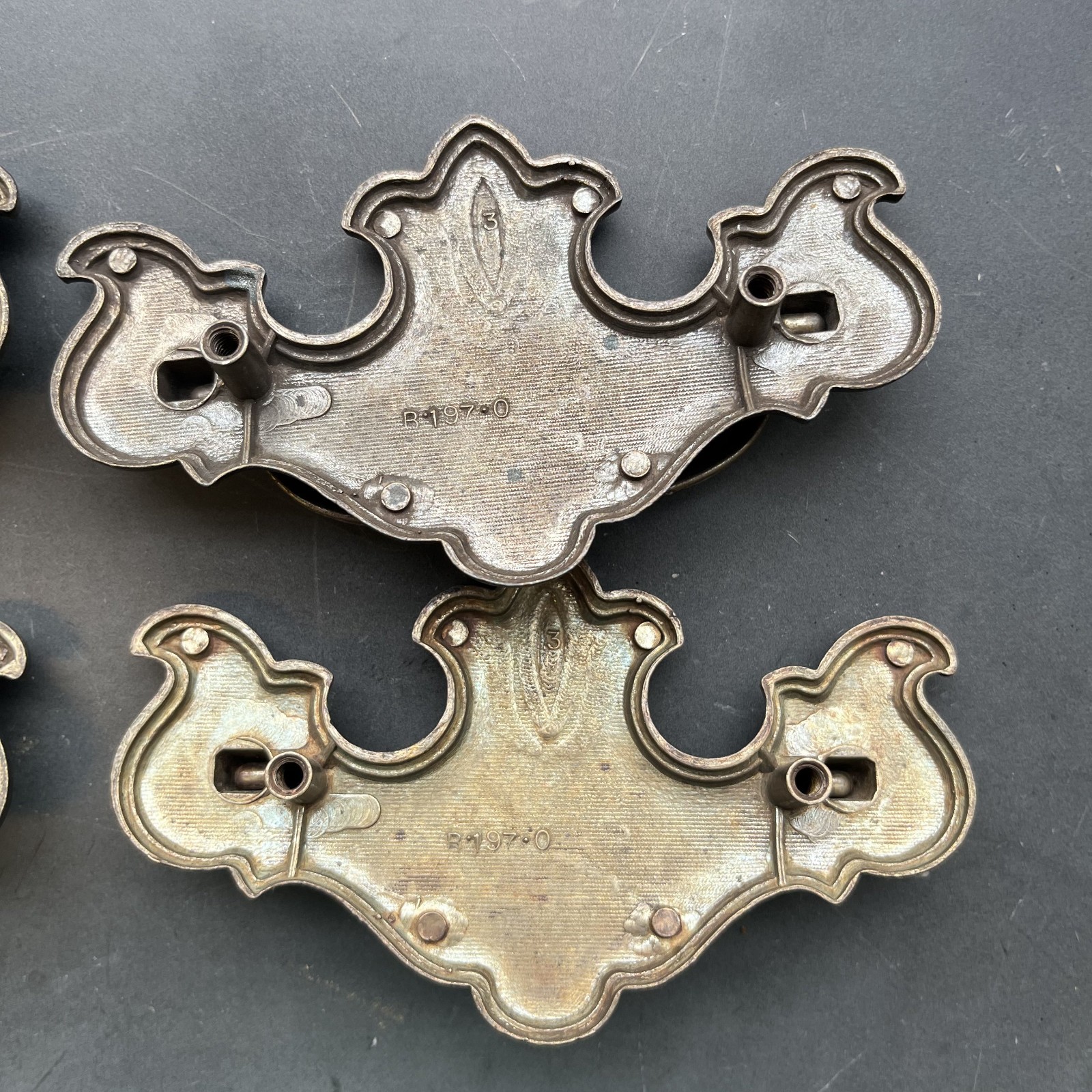 Set of 4 Vintage Brass Chippendale Batwing Drawer Pulls Bail Handles with Screws