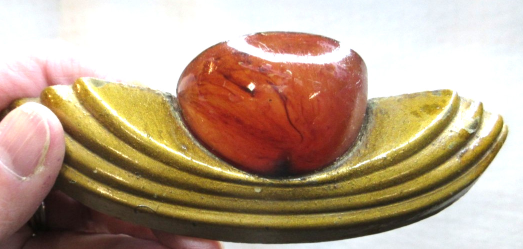 RARE~ART DECO BUREAU DRAWER PULLS~ SIX(6) METAL AND LUCITE IN AN OLD CIGAR BOX